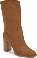 Women Mid-calf Suede Boots with Chunky Block Heel - Comfortable Winter