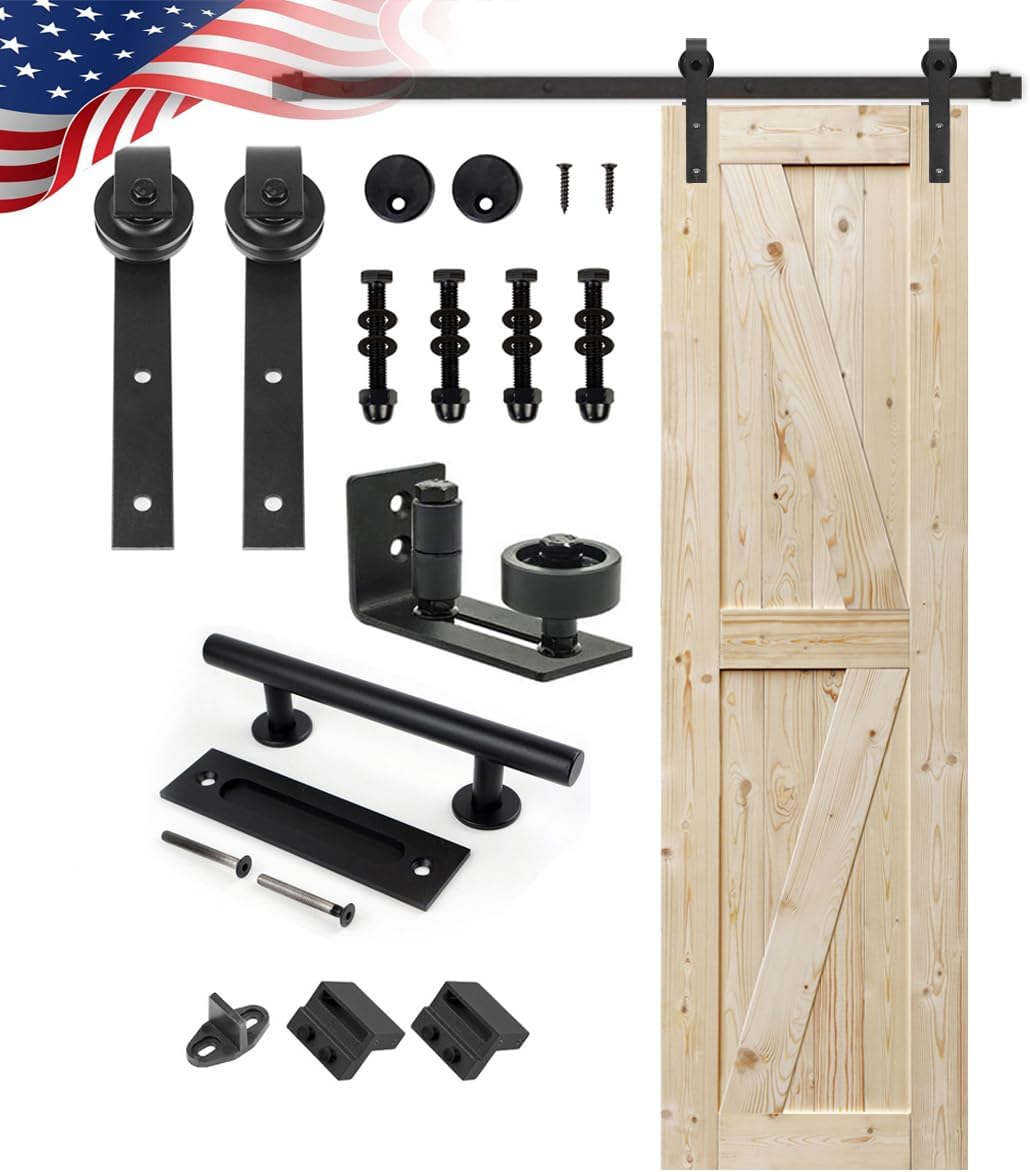 Unfinished British Brace Knotty Barn Door with Sliding Hardware Kit