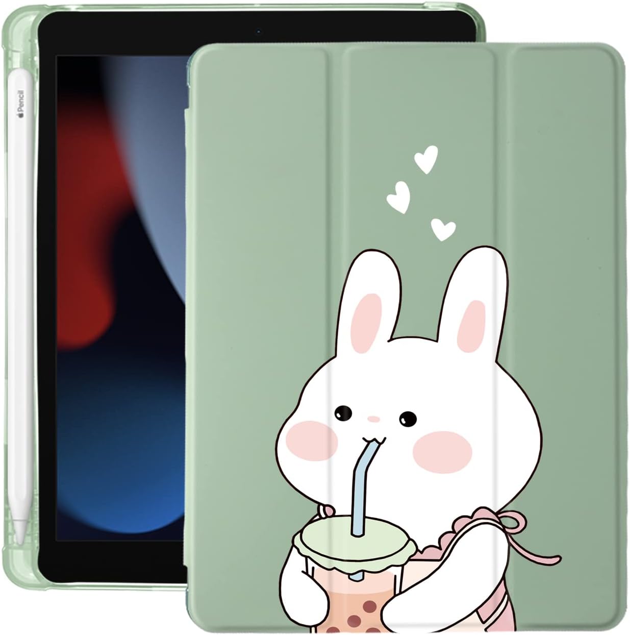 Cute Cartoon Bunny iPad Air 3 Case with Pencil Holder and More