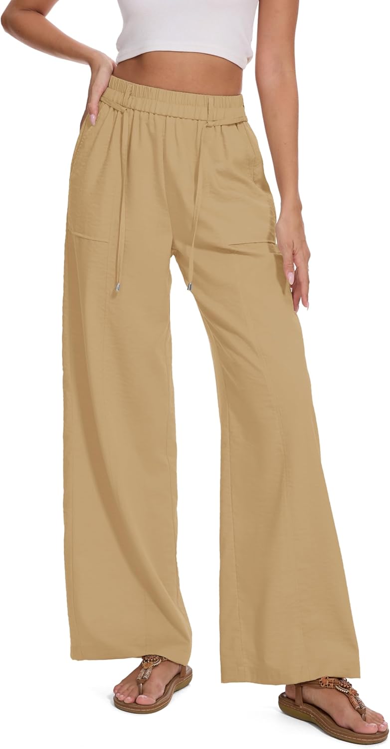 Wide Leg Pants for Women with High Elastic Waist by FUNYYZO