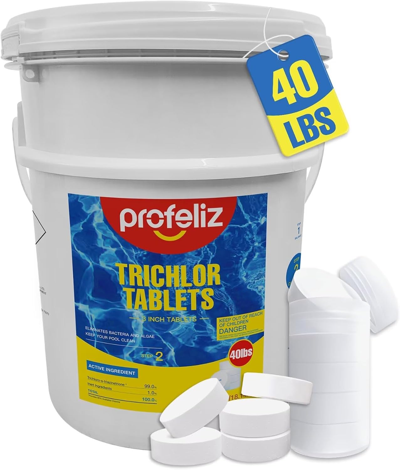 PROFELIZ 3 Inch Chlorine Tablets for Swimming Pools - 40lbs