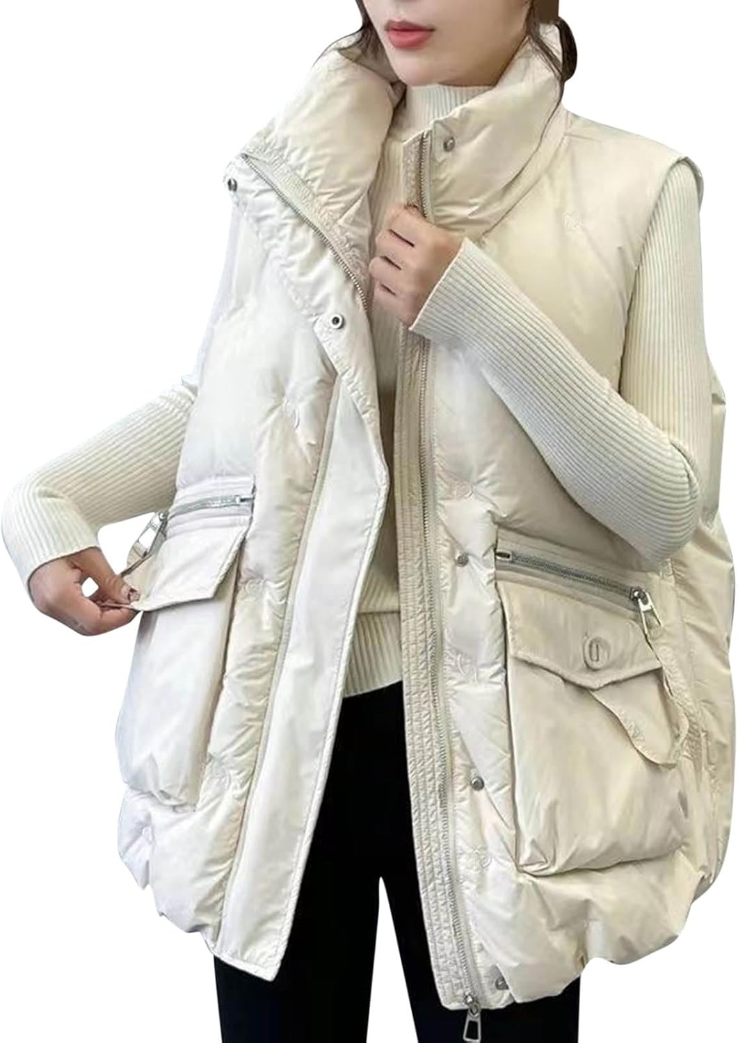 Warm Puffer Vest for Women with Zip Up & Pockets