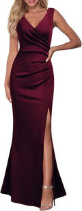 Women Sleeveless V Neck Split Evening Cocktail Long Dress - Size Guide