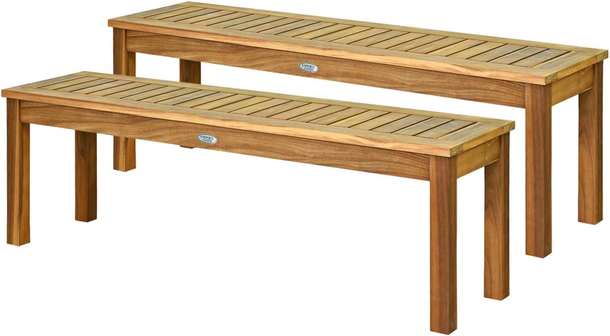 Tangkula 52 Inch Acacia Wood Outdoor Bench for Dining & Relaxing