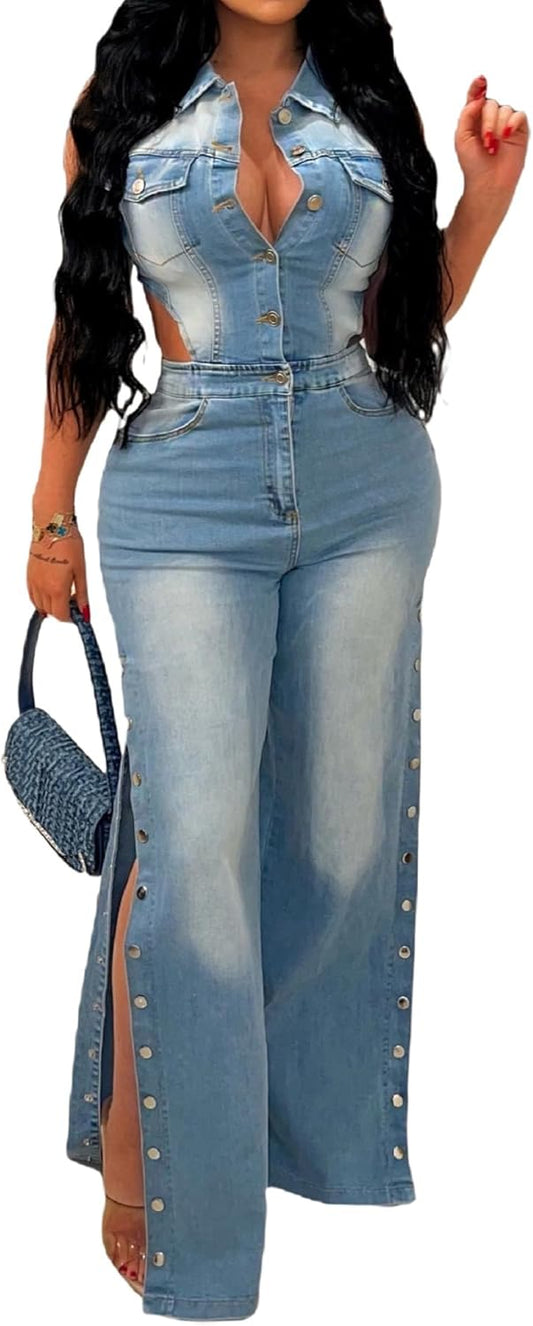 Stylish Off Shoulder Tube Denim Cargo Jumpsuit for Women