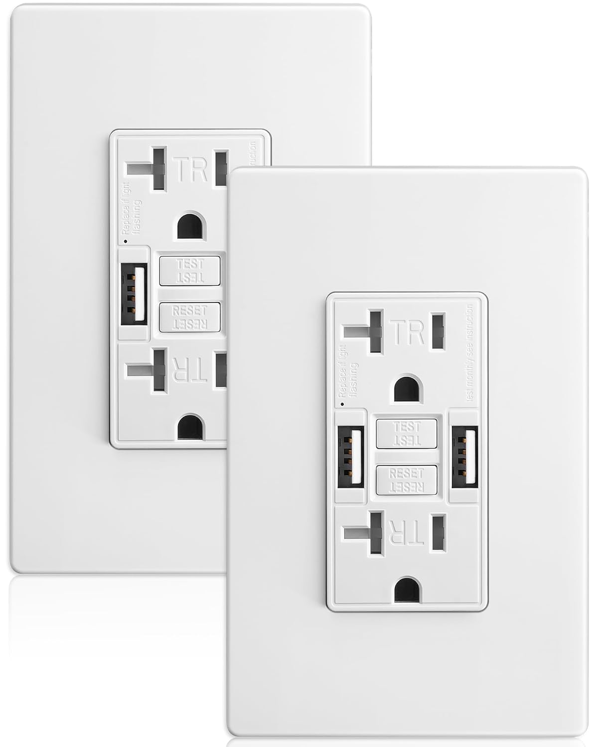 20 Amp GFCI Outlet with Dual USB Ports for Home Safety