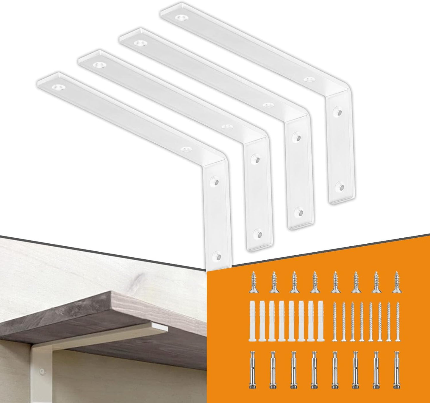 Heavy Duty White Shelf Bracket for Rustic Industrial Decor