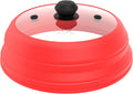 11.8 Vented Glass Microwave Splatter Cover: Collapsible Silicone Lid, Red