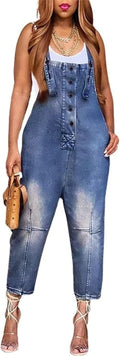 Women's High Roller Barrel Denim Jumpsuit - Cropped Harem Style
