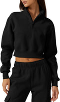 QINSEN Womens Half Zip Crop Sweatshirt High Neck Pullover (Style BQVW)