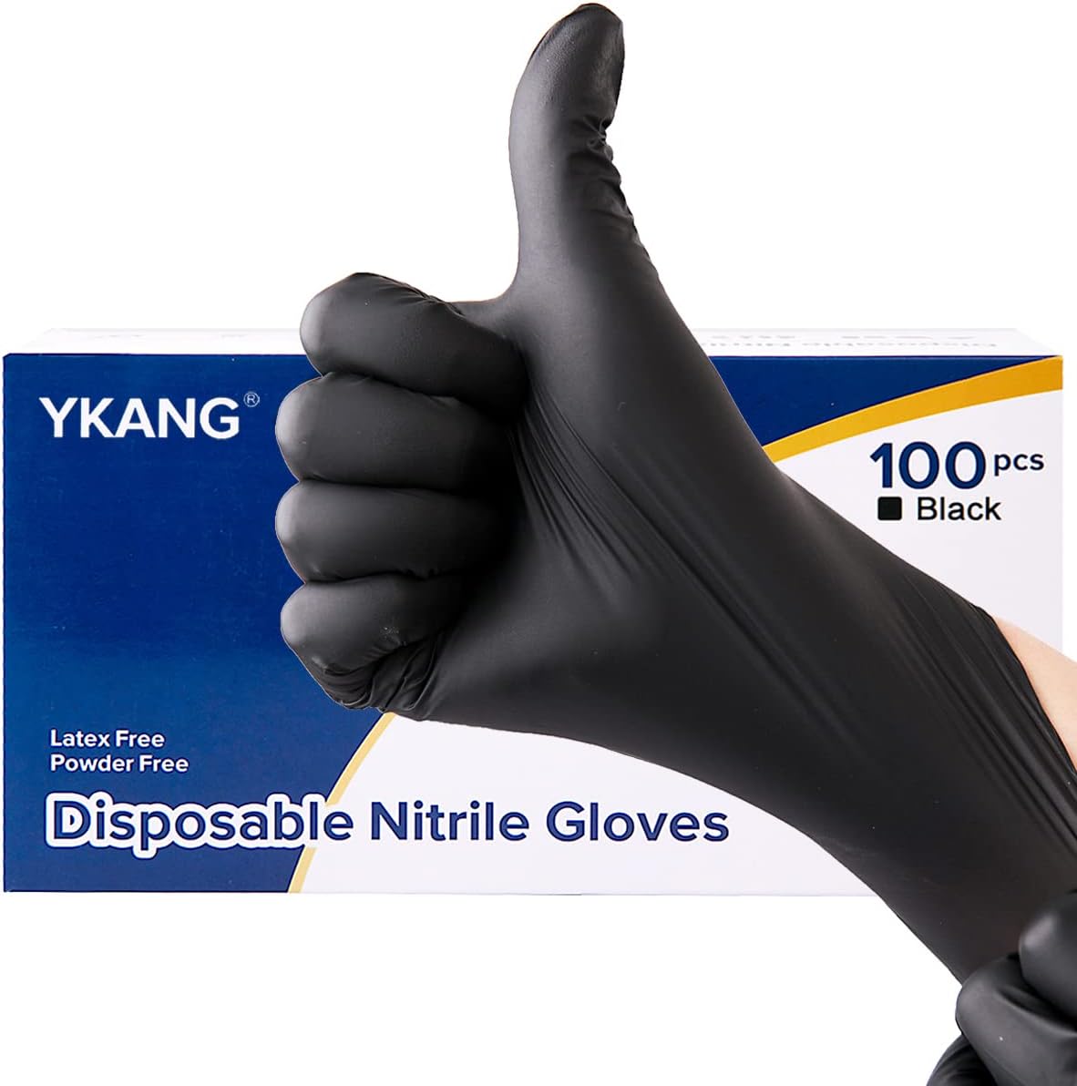 YKANG Black Nitrile Gloves 100 PCS - Latex Free, Food Safe