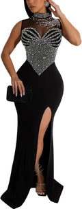 PORRCEY Women's Sexy Elegant Rhinestone Party Dress