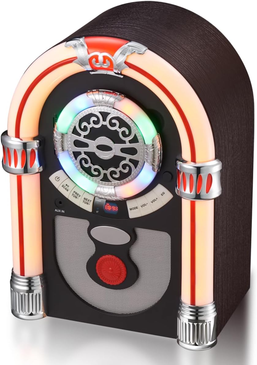 Retro Tabletop Jukebox with Bluetooth Speaker for Nostalgic Vibes