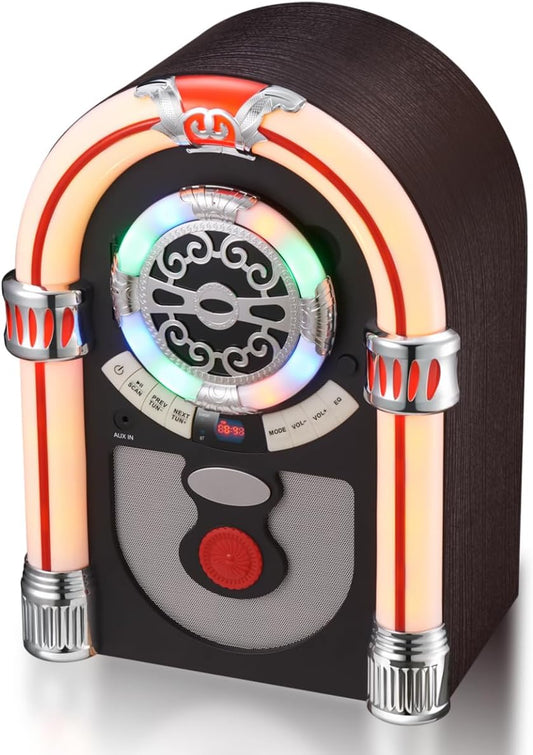 Retro Tabletop Jukebox with Bluetooth Speaker for Nostalgic Vibes