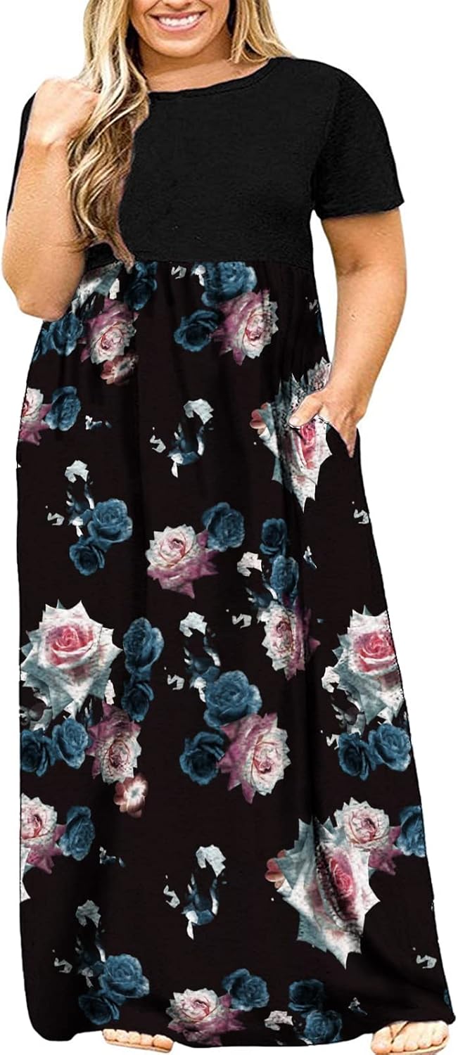Kancystore Women's Plus Size Maxi Dress with Pockets for Summer