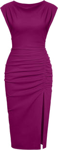 IHOT Women Mock Neck Ruched Side Slit Bodycon Midi Dress - Flattering