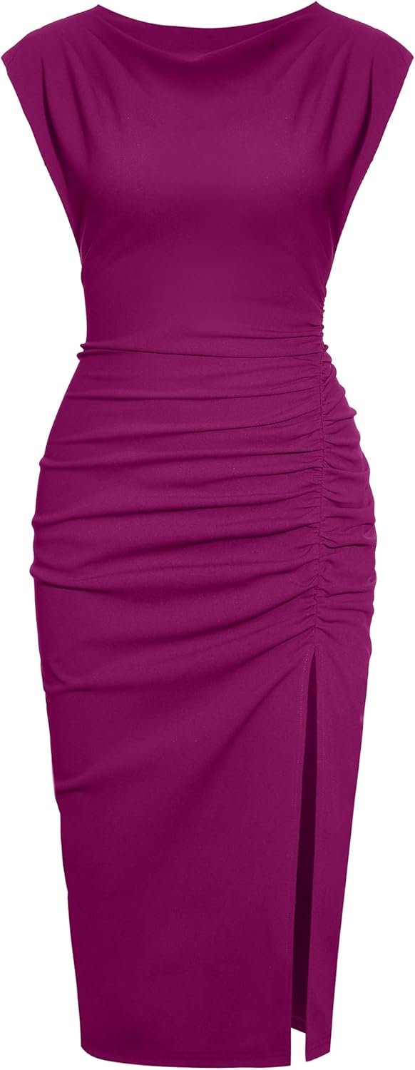 IHOT 2025 Women's Mock Neck Ruched Bodycon Midi Dress Review
