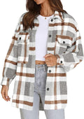 Beaully Women's Flannel Plaid Shacket Button Down Chest Pocketed Coat