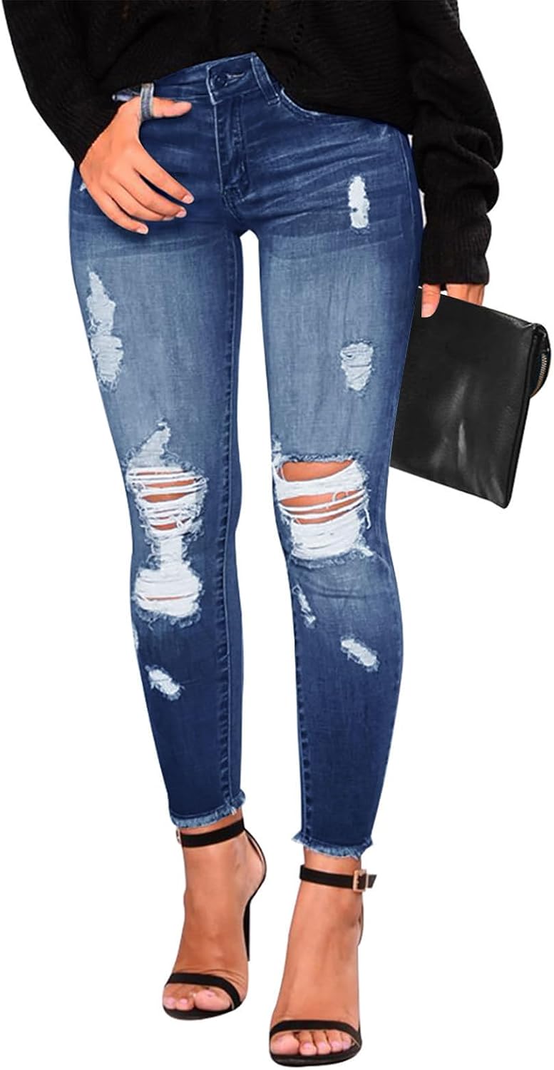 KUNMI Women's Skinny Ripped Trendy Jeans for Stylish Comfort