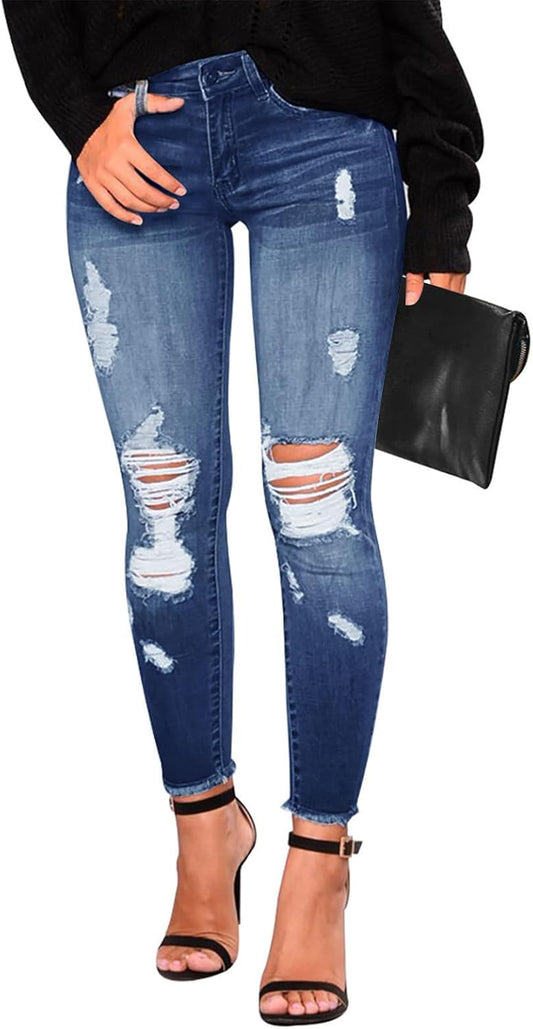 KUNMI Women's Skinny Ripped Trendy Jeans for Stylish Comfort