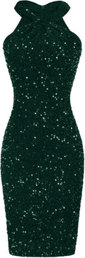 Glamorous Halter Sequin Dress for Women - Bodycon Evening Wear