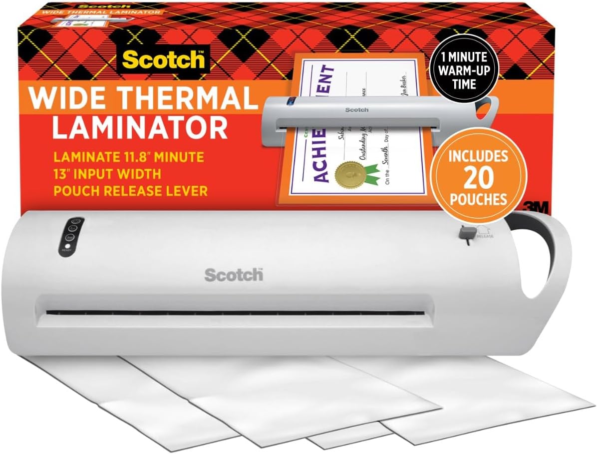 Scotch Thermal Laminator + 20 Pouches: Perfect for Teachers & Offices!