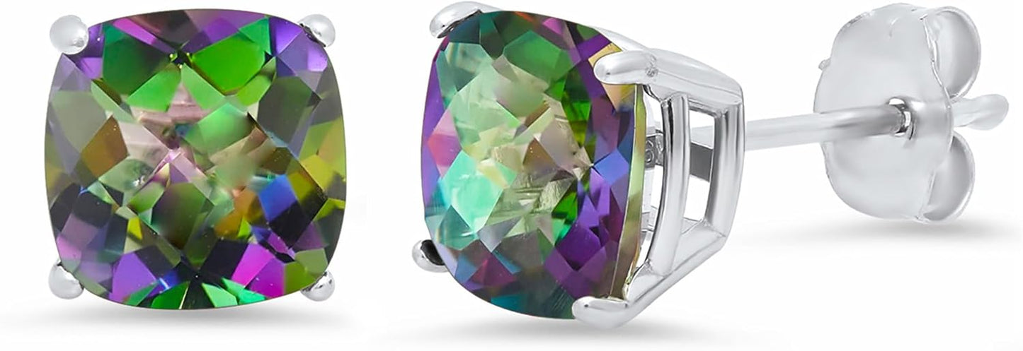 14k White Gold Cushion-Cut December Birthstone Stud Earrings