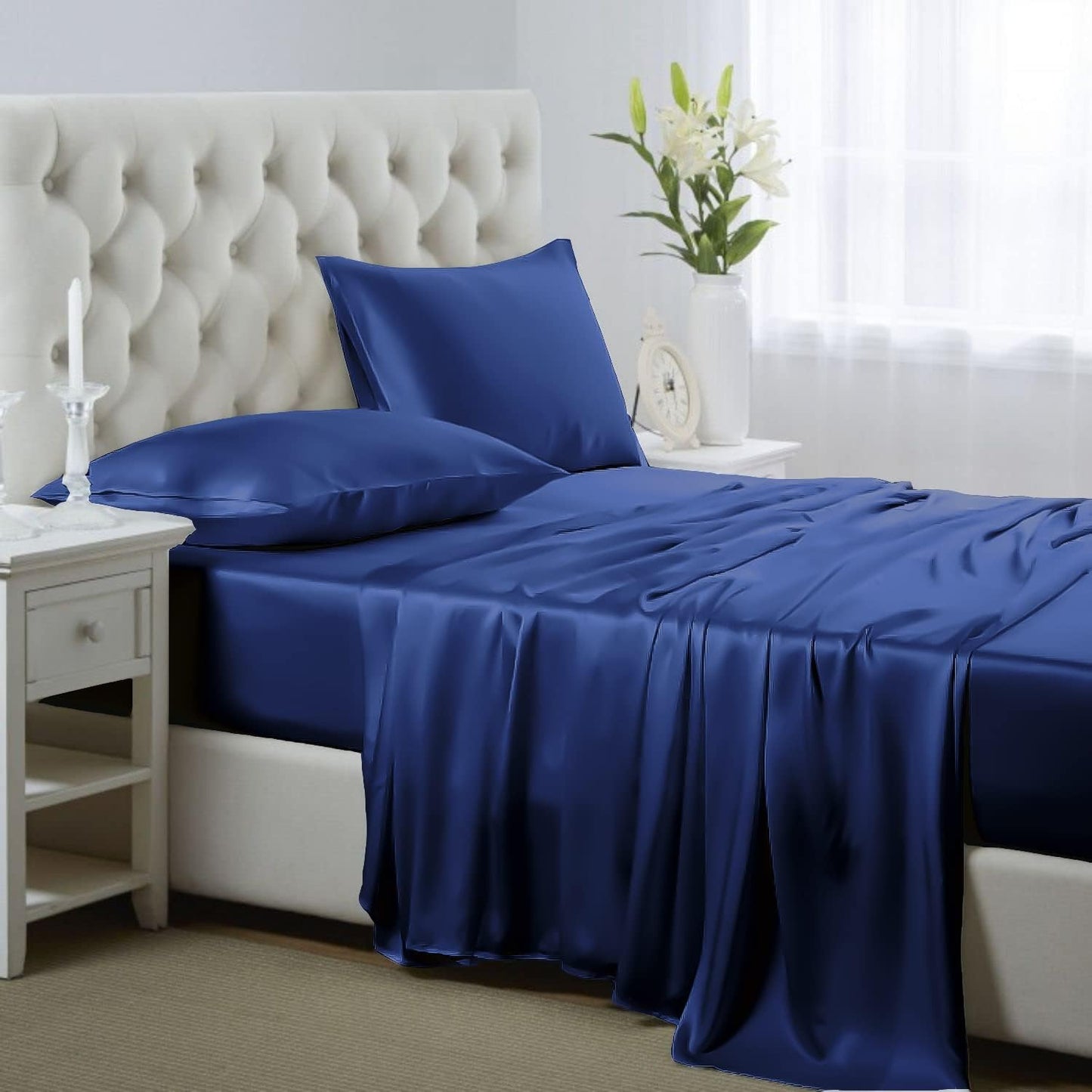 Luxurious Full Size Satin Bed Sheet Set with Deep Pockets