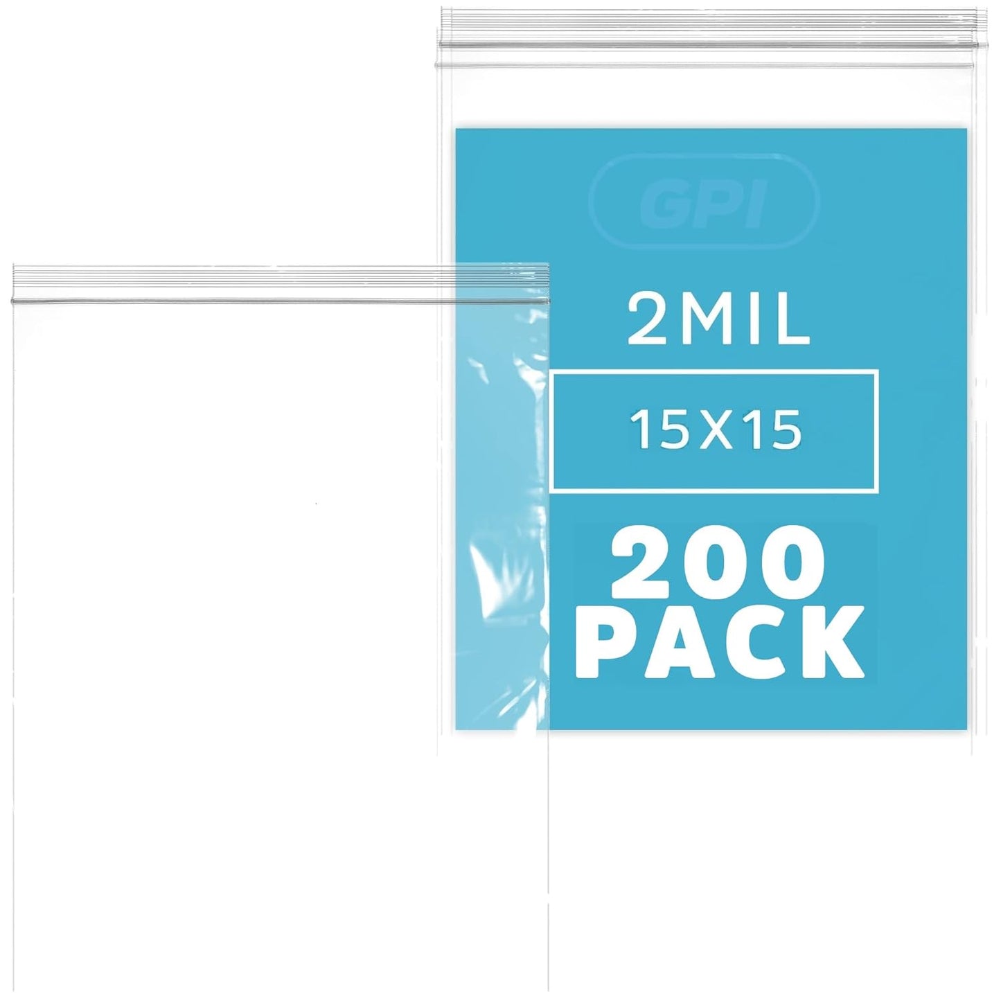 GPI 15 X 15 Clear Plastic Reclosable Zip Bags for Storage