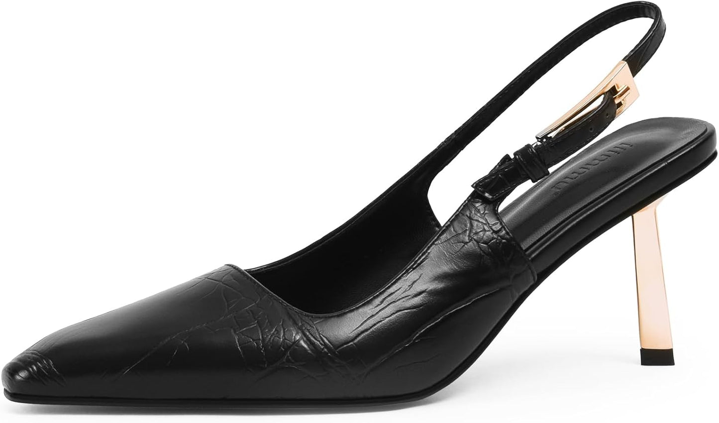 iiimmu Slingback Heels for Women with Stylish Gold Buckle