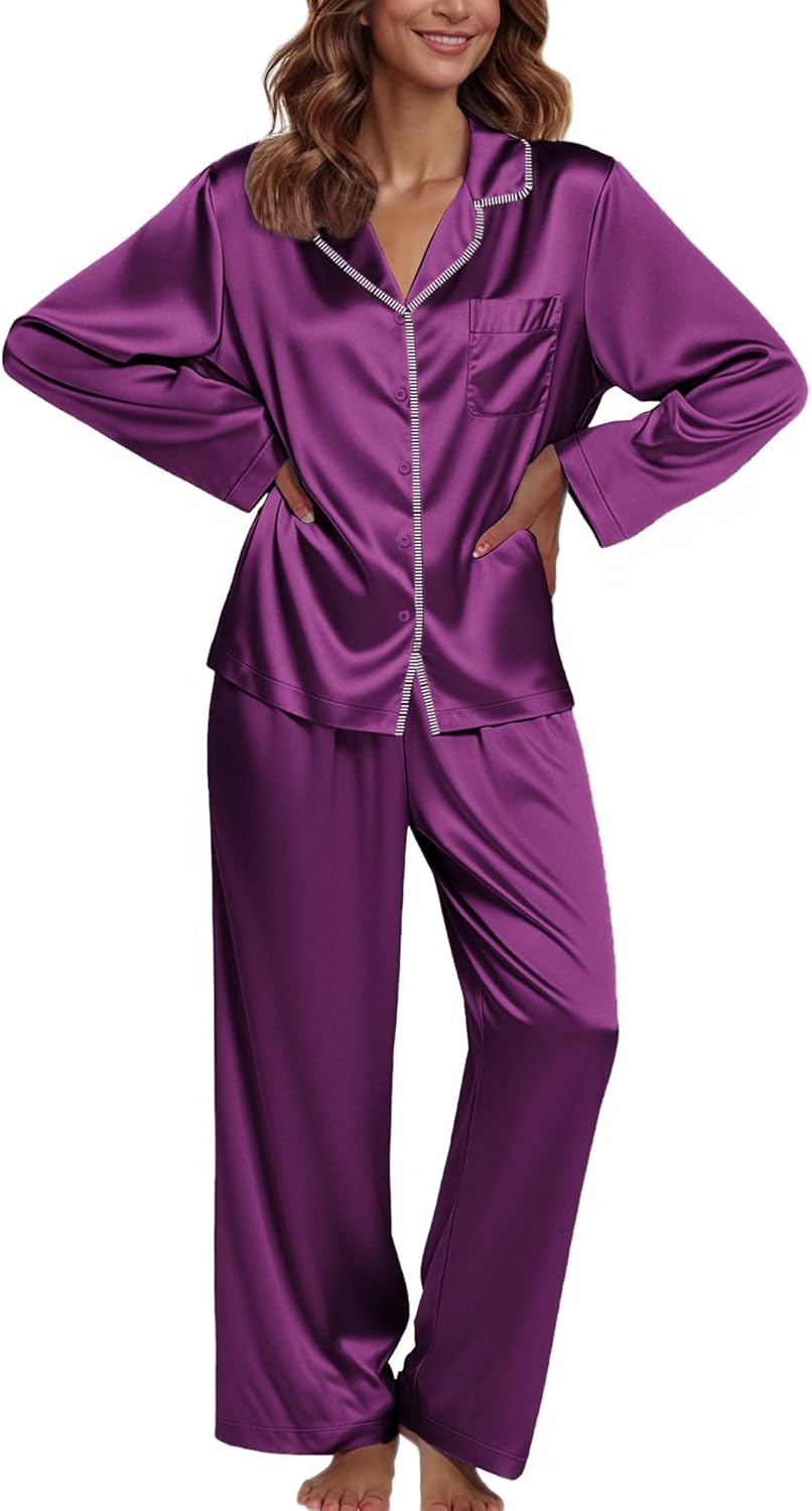 Ekouaer Pajamas For Women Set Silk Pjs 2 Piece Satin Sleepwear