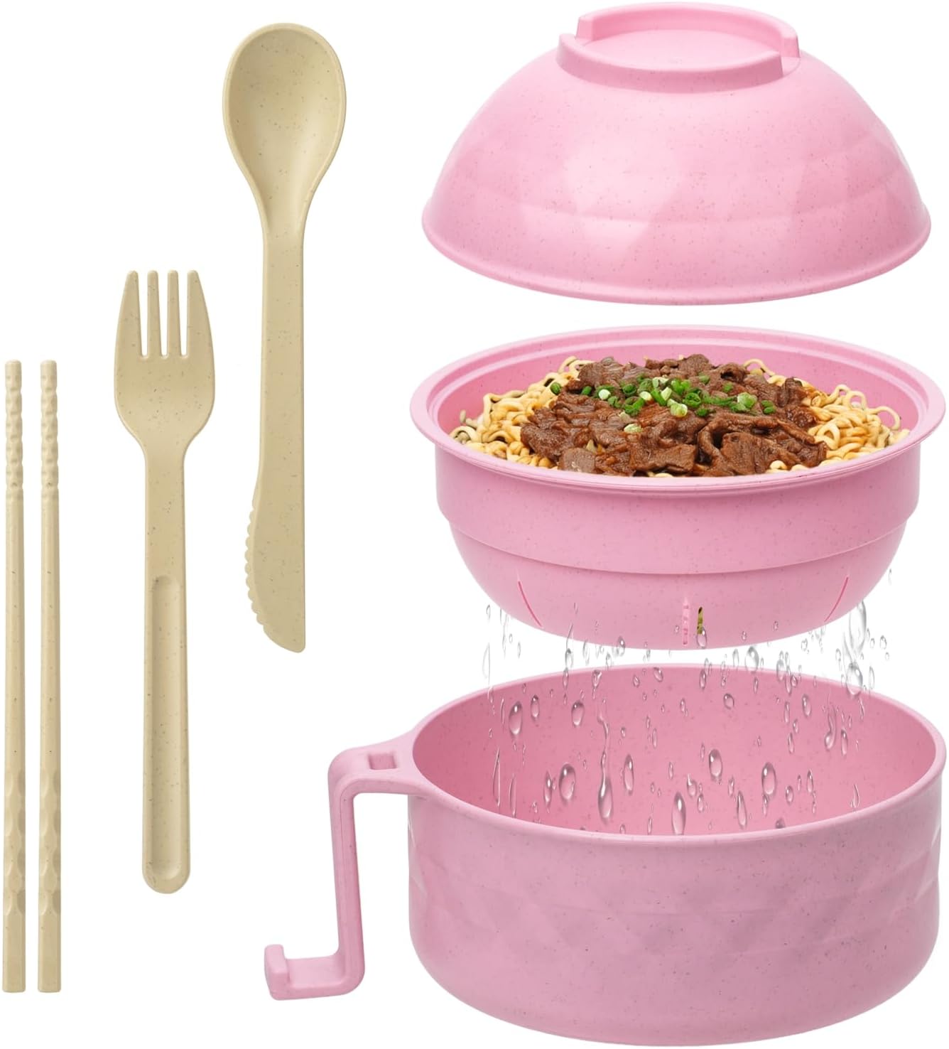 Portable Microwave Ramen Bowl Set - Quick Cooking On-The-Go!