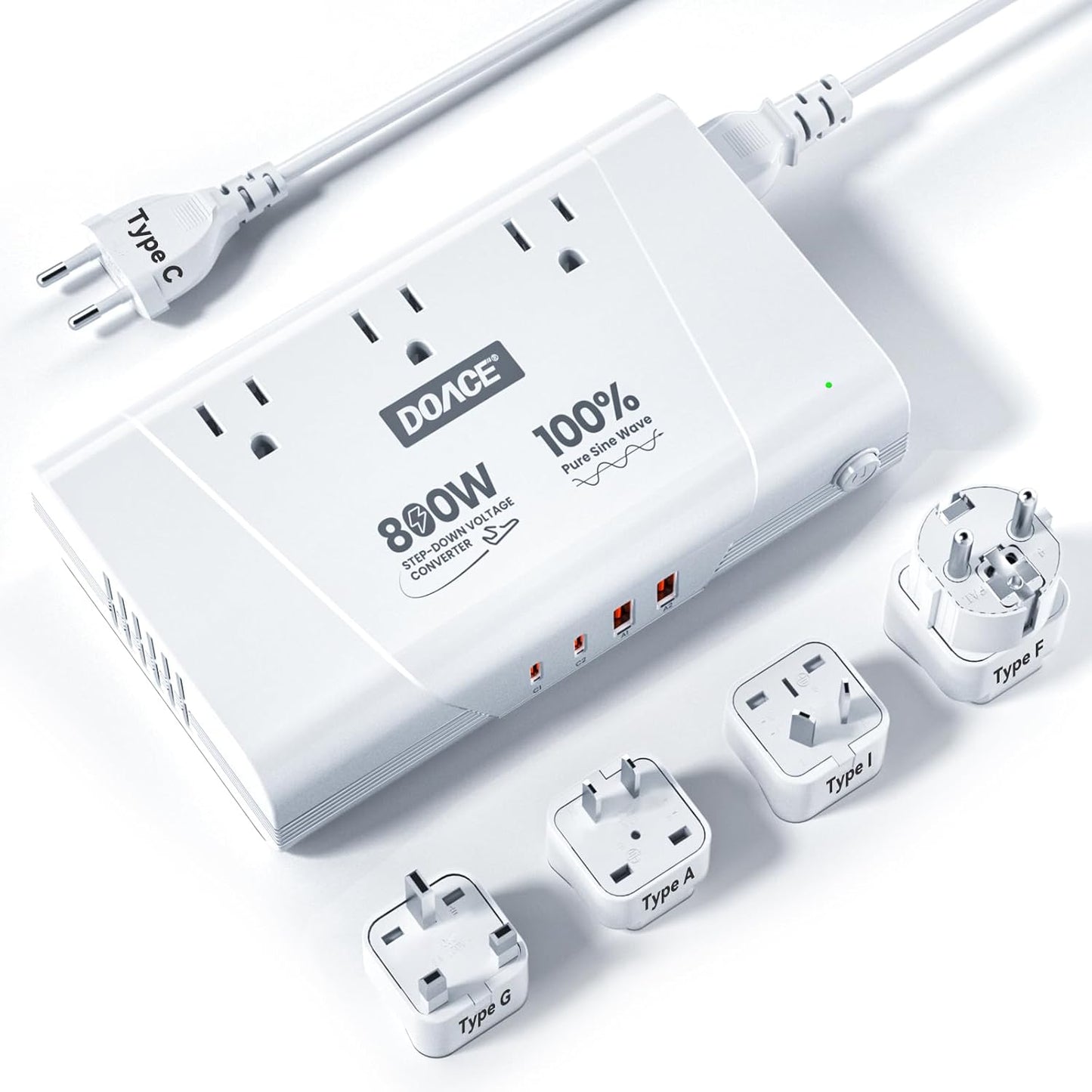 DOACE 800W Pure Sine Wave Voltage Converter for European Travel