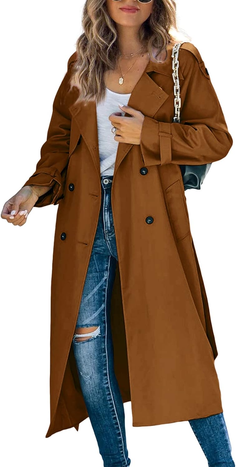 Makkrom Women's Double Breasted Long Trench Coat for Style