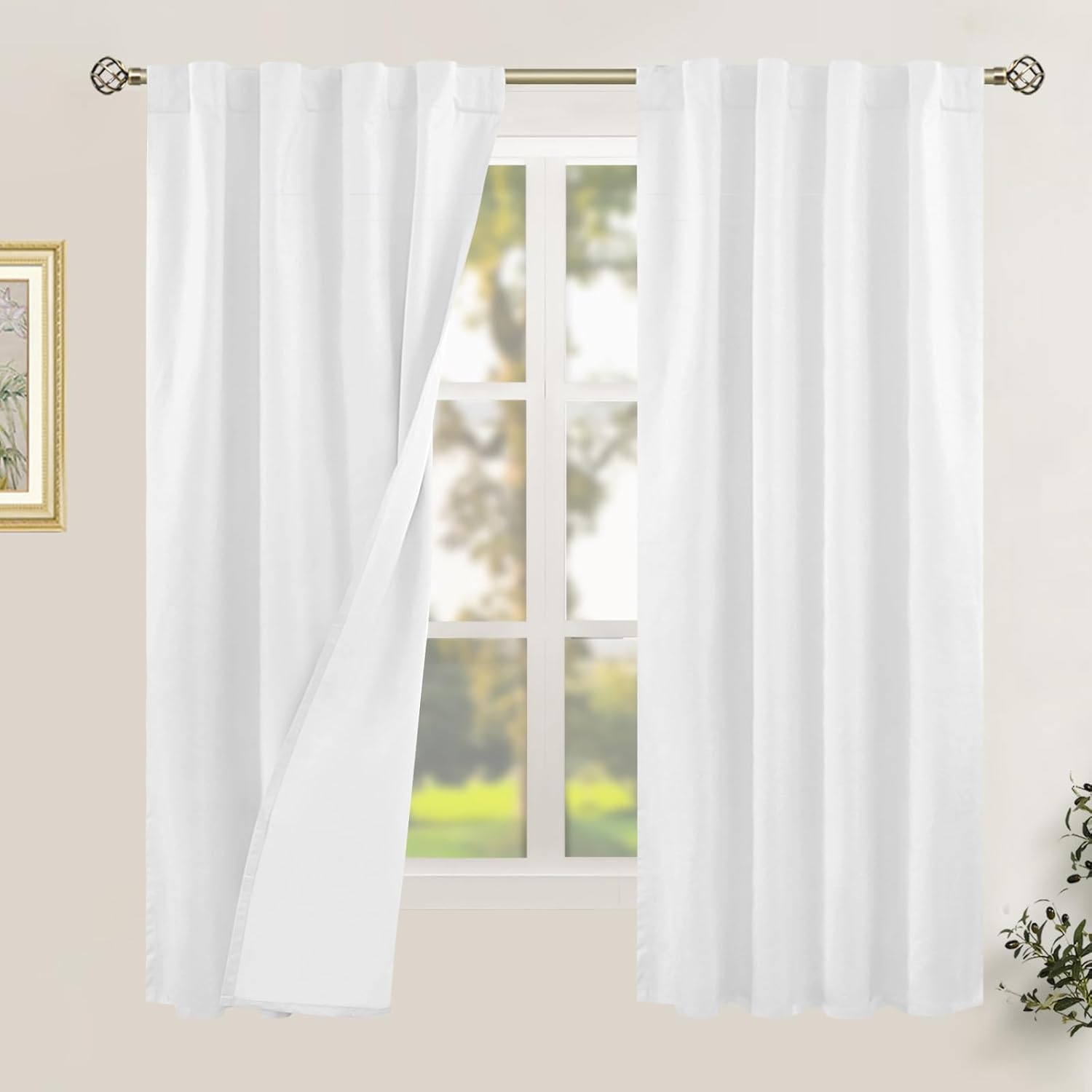 LAMIT White 100% Blackout Linen Curtains for Elegant Bedrooms