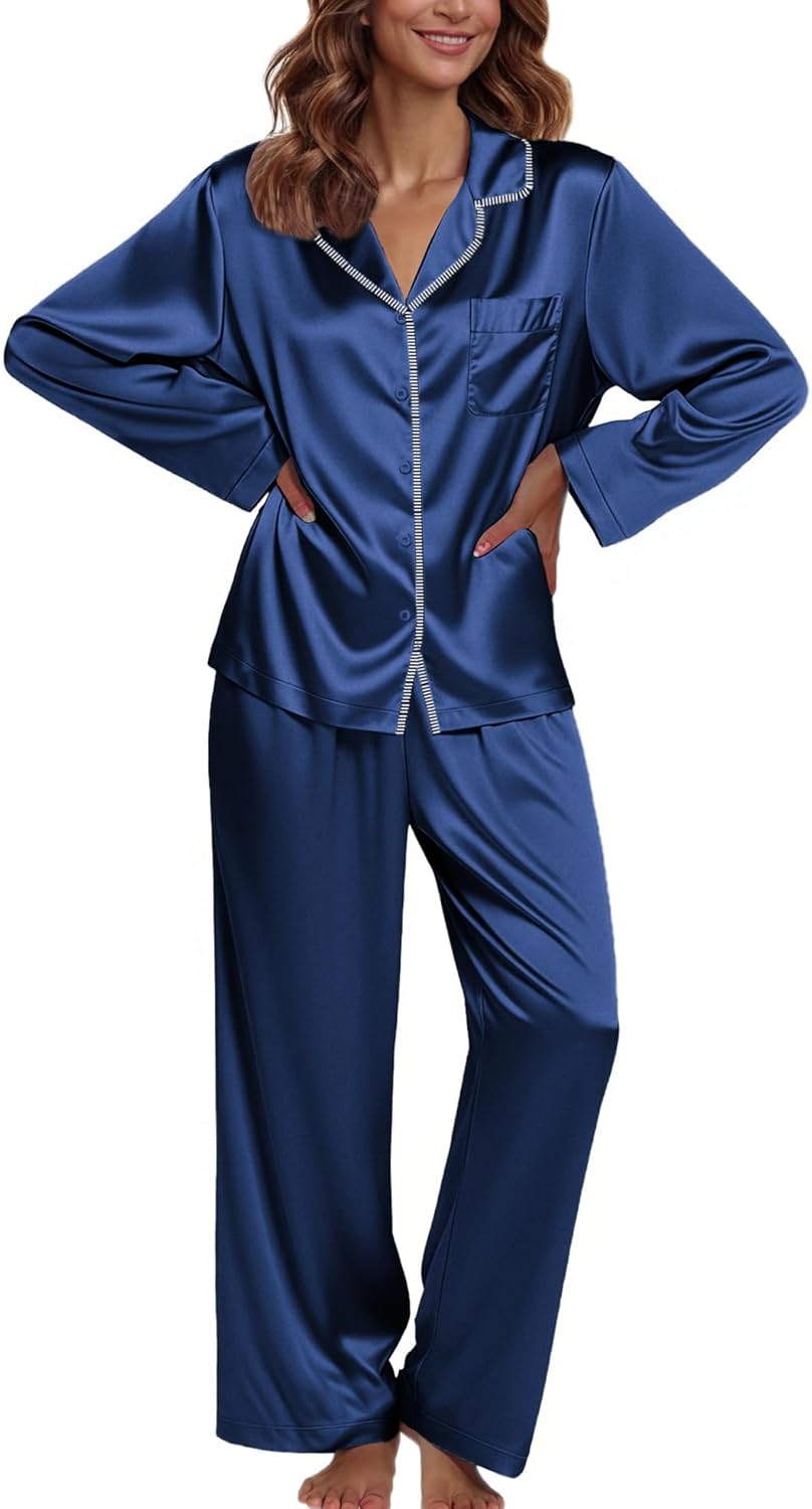 Ekouaer Pajamas For Women Set Silk Pjs 2 Piece Satin Sleepwear
