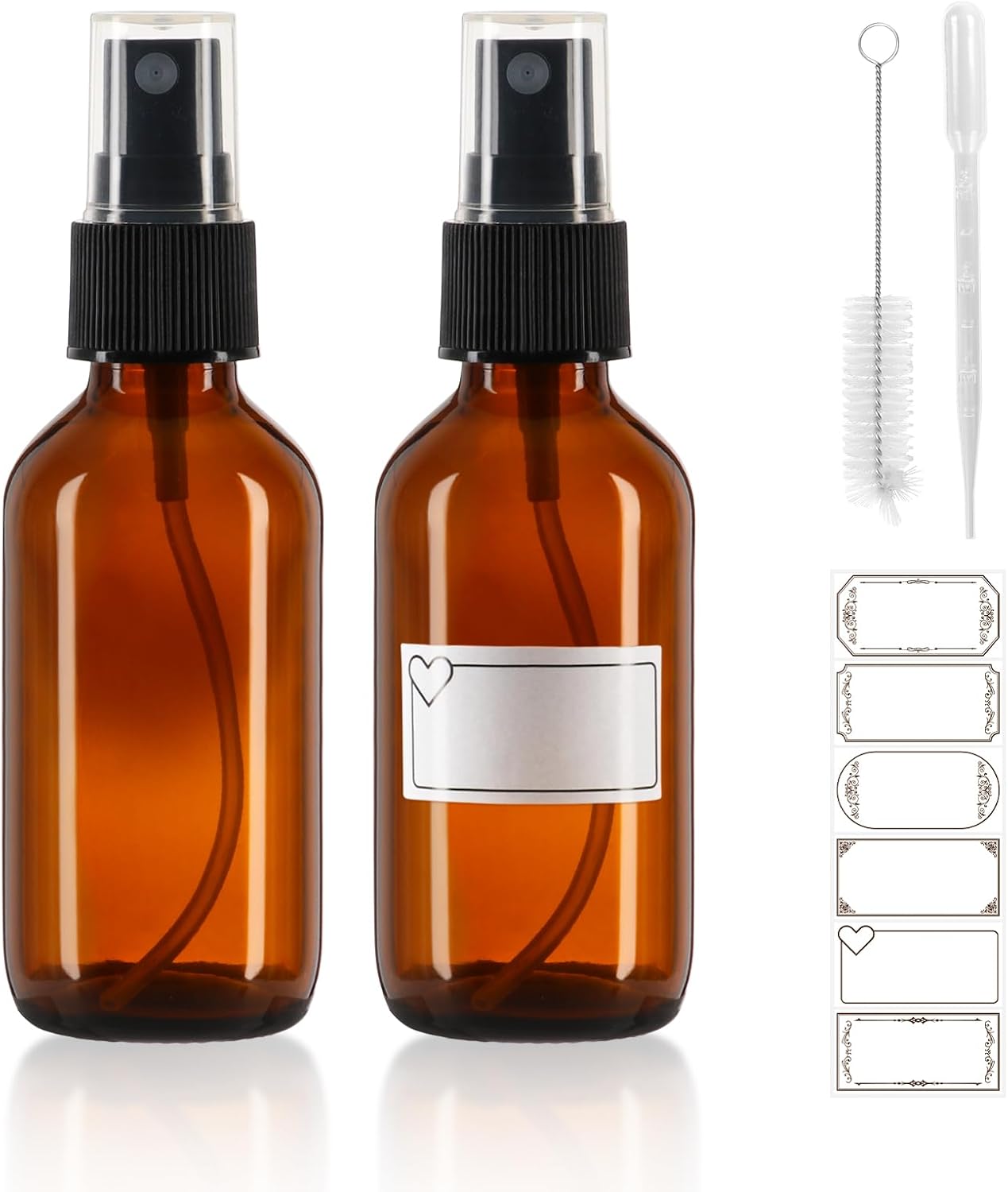 Amber Glass Spray Bottles 2oz 2Pack - Fine Mist Sprayer