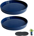 Ceramic Plant Saucer Pot Tray Blue 12.5 in - Durable Glazed Drain Tray