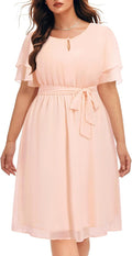 Pinup Fashion Plus Size Chiffon Keyhole Knee Length Dress - Elegant
