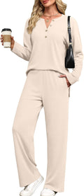 Lounge Sets for Women 2 Piece V Neck Button Sweatsuit - Cozy Fall Wear