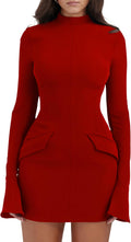 Women's Long Sleeve Mock Turtle Neck Bodycon Mini Dress - Party Ready