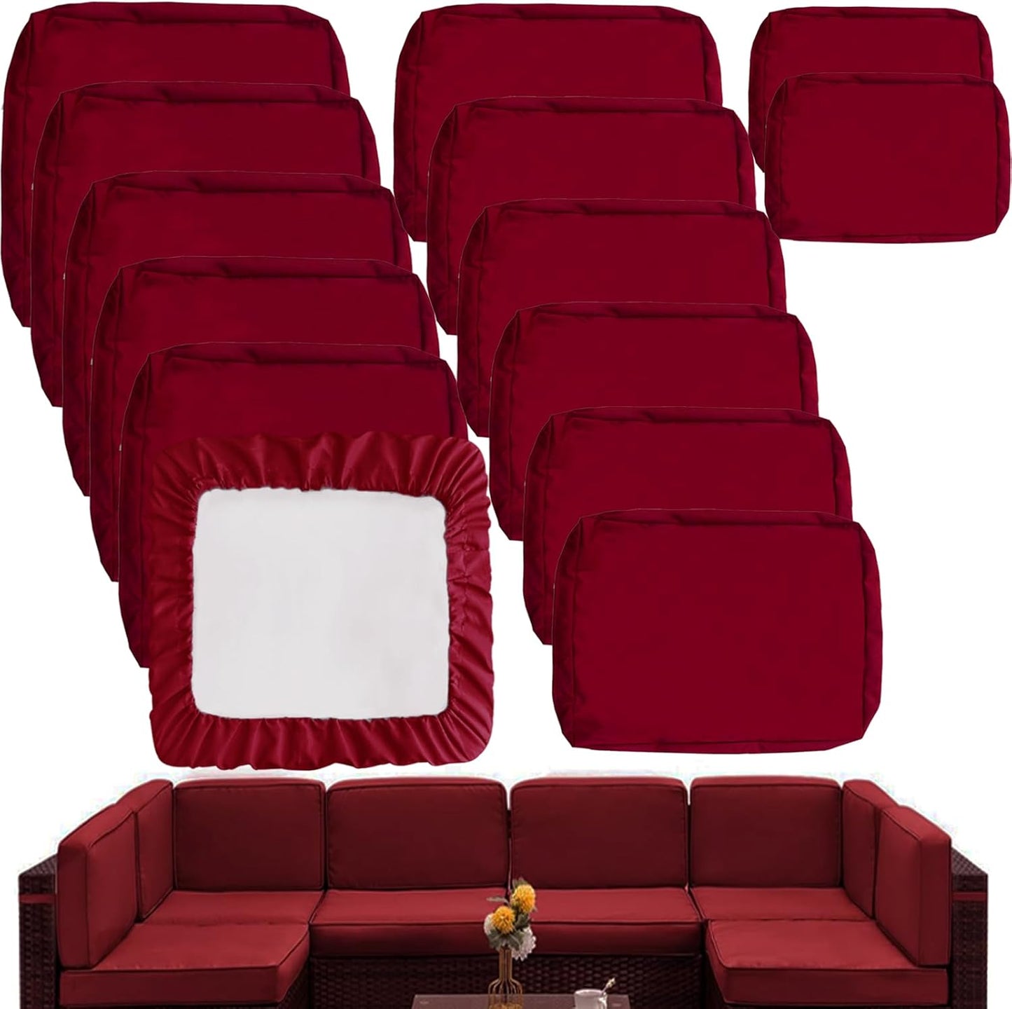 Sqodok Outdoor Cushion Covers for 6-Seaters Sofa, Dark Red