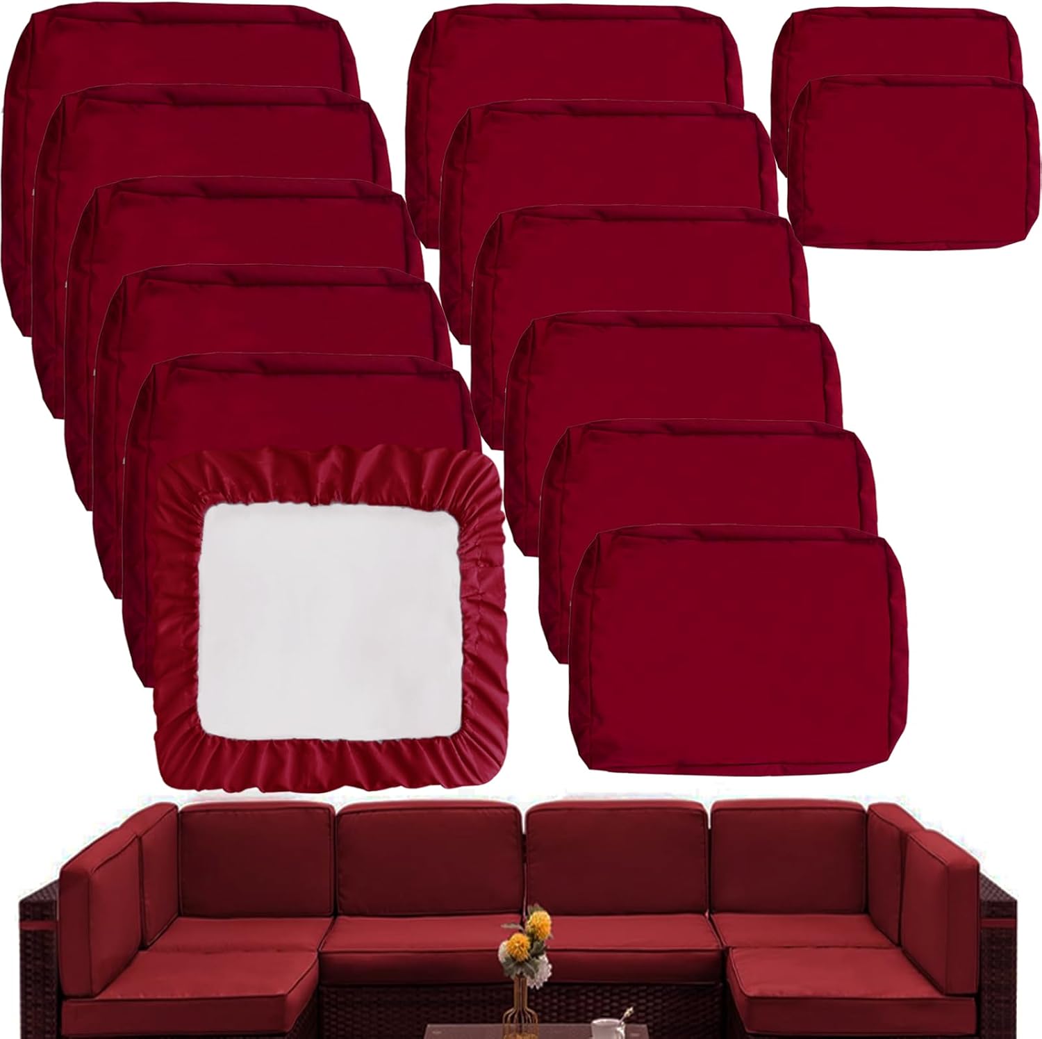 Sqodok Outdoor Cushion Covers for 6-Seaters Sofa, Dark Red