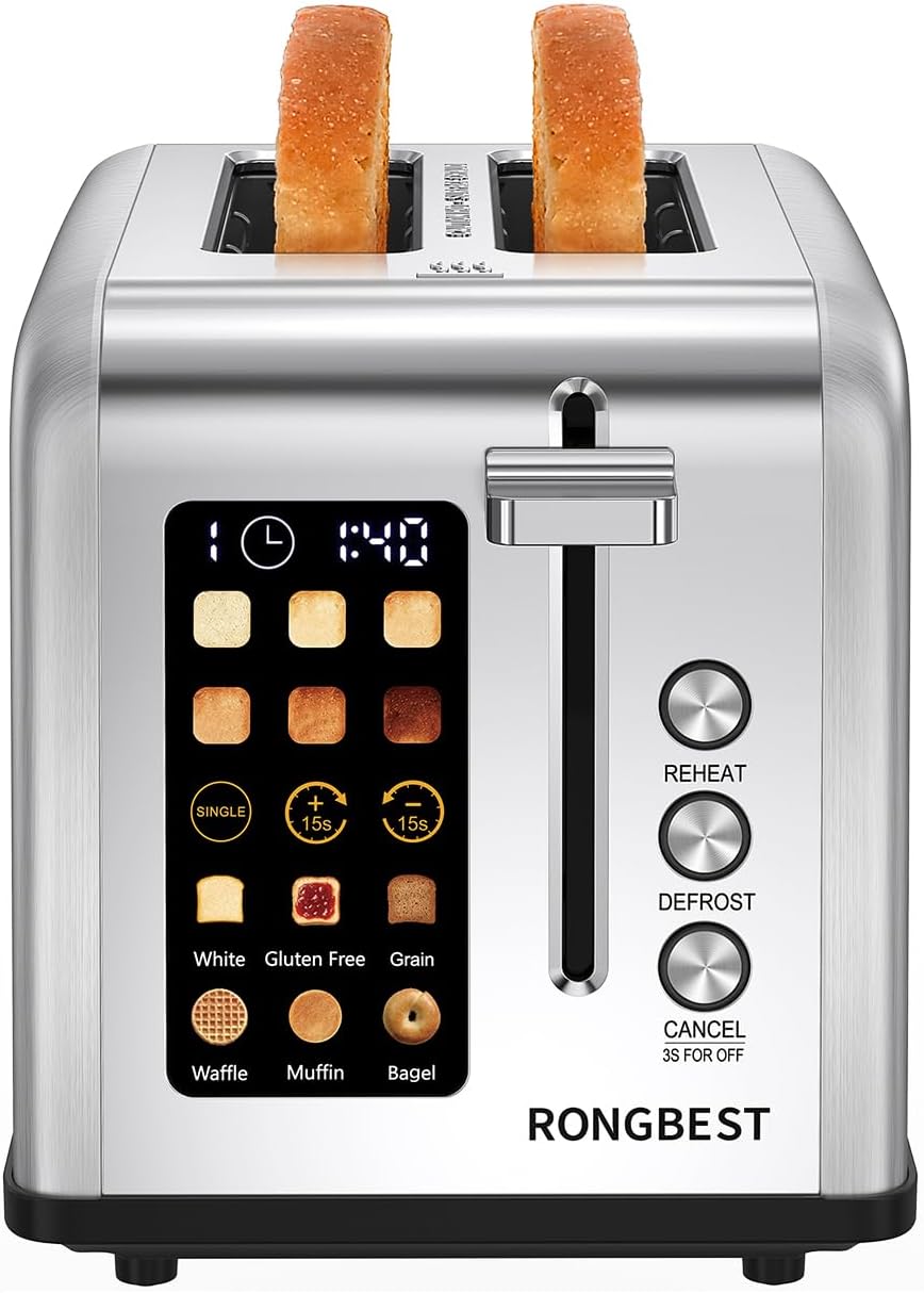 2 Slice Touch Screen Toaster with Wide Slots for Bagels and Bread