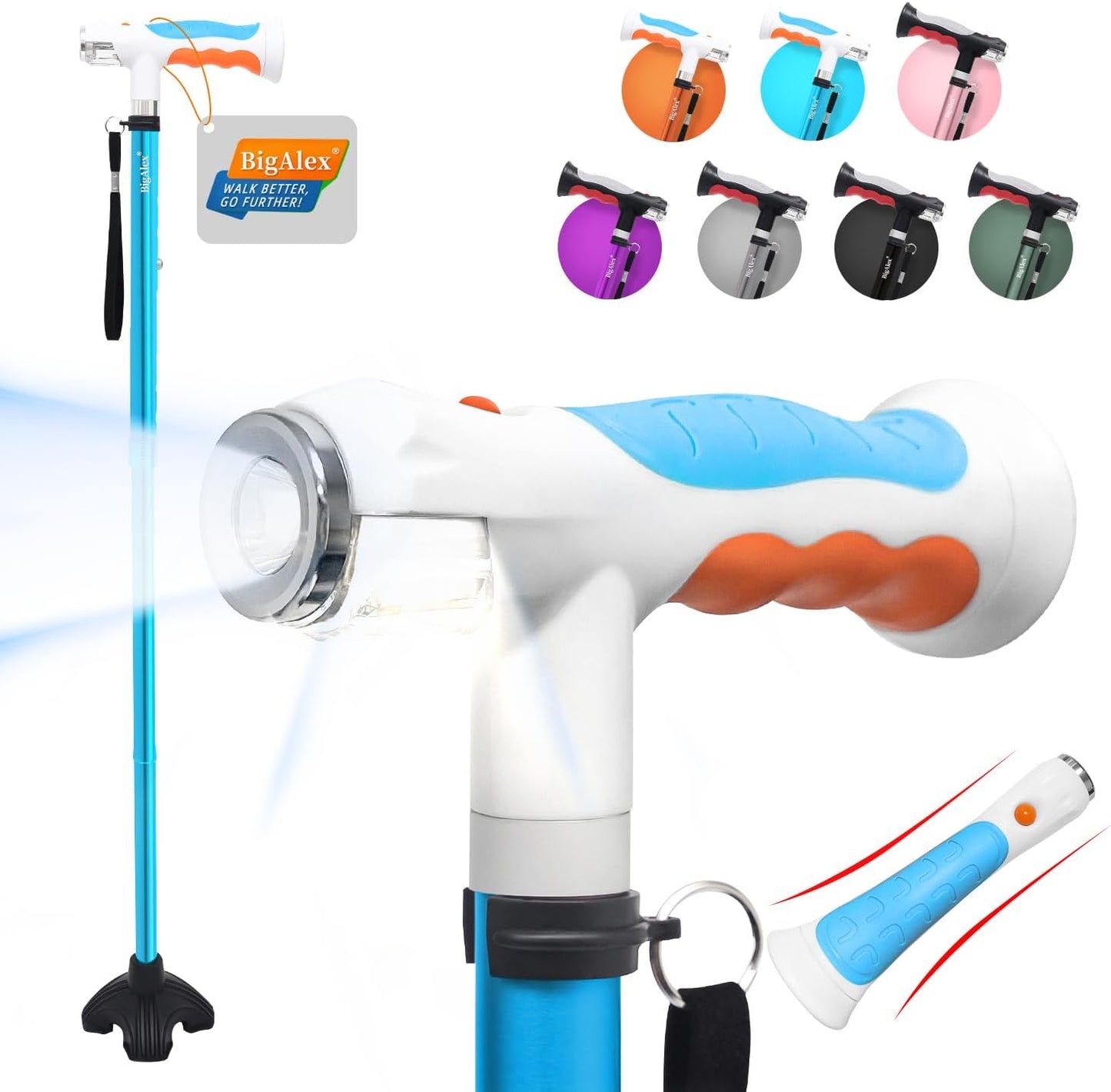 BigAlex Folding Walking Cane with LED Lights for Elderly Safety