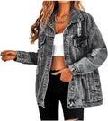 Women Oversized Boyfriend Denim Jacket - Distressed Blue Style