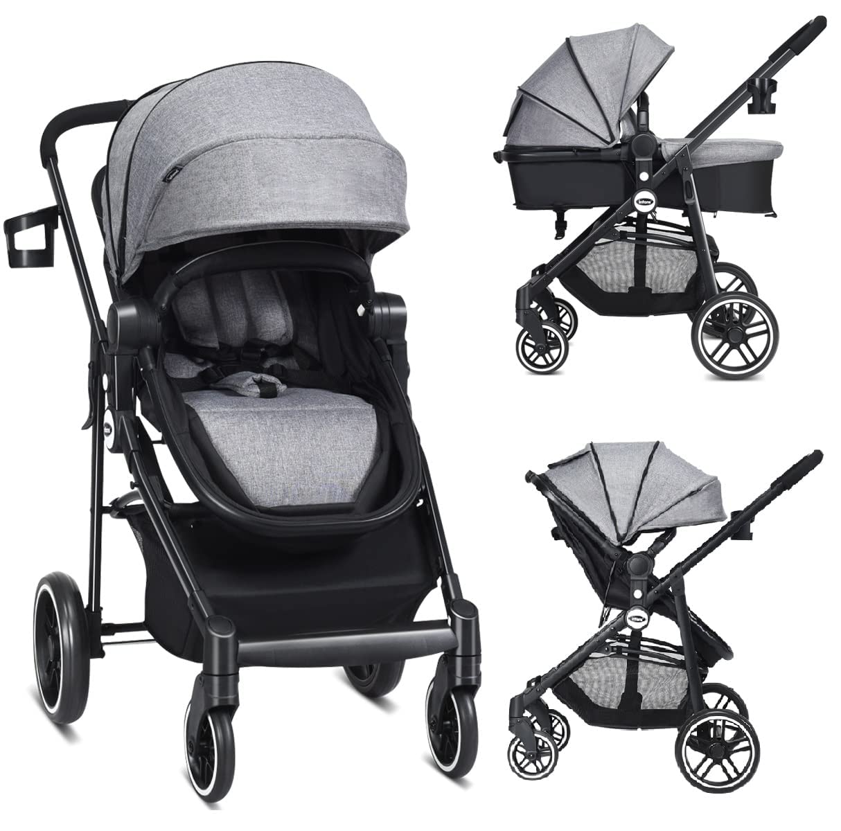 2 in 1 Baby Stroller with Reversible Bassinet for Comfort