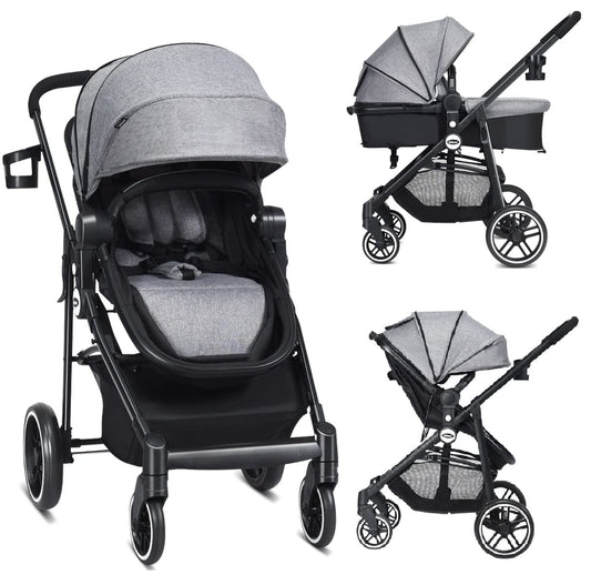 2 in 1 Baby Stroller with Reversible Bassinet for Comfort