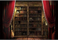 Vintage Bookshelf Backdrop 10x8ft Ancient Library with Red Curtain