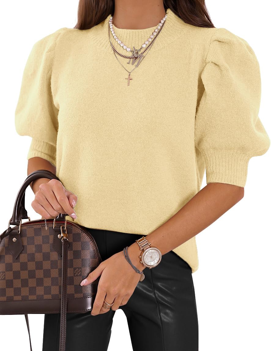 Women's Puff Short Sleeve Sweater Tops for Trendy Casual Style